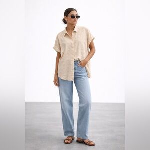 Textured Floral Dobby Button Top Women’s XL – Neutral Cottagecore Blouse